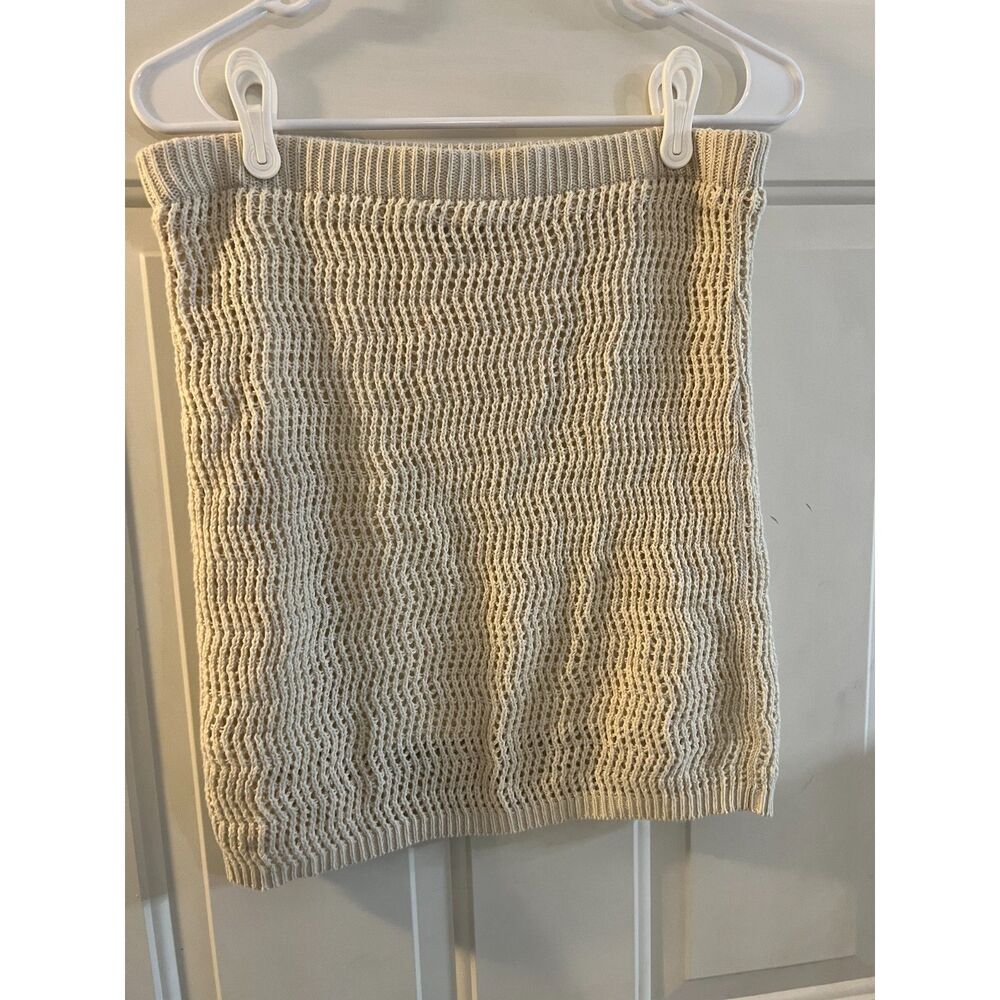Freshman 1996 Beige Tan Crochet Knit Mini Skirt Lined Boho Fall Layering M